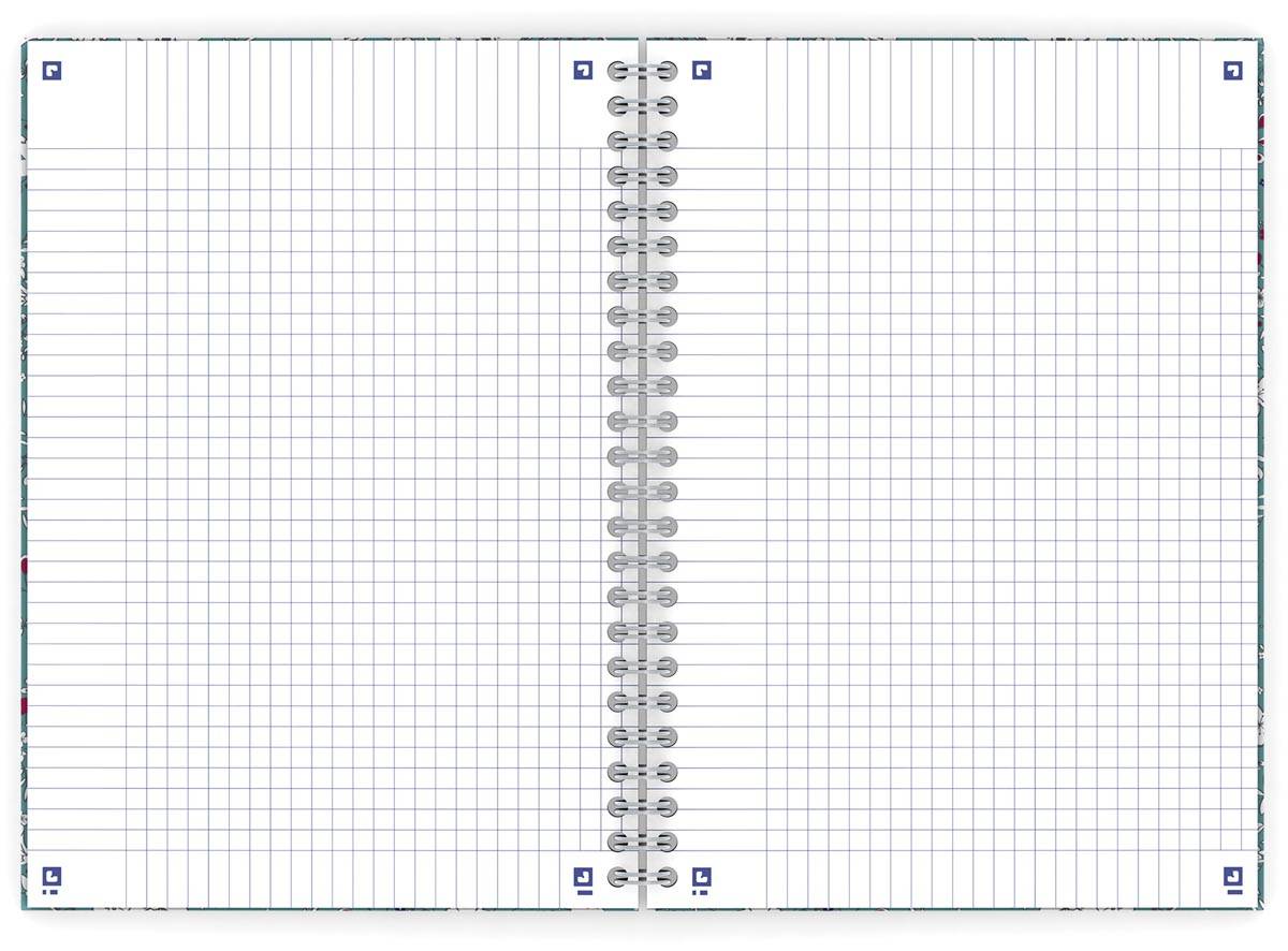 Oxford Floral hardcover spiraalschrift, ft B5, 60 vel, geruit 5 mm, turkoois