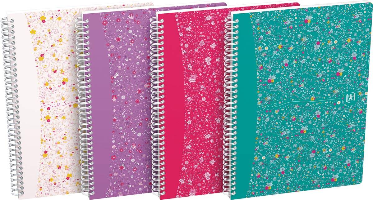Oxford Floral softcover spiraalschrift, ft B5, 60 vel, gelijnd, 3 geassorteerde designs