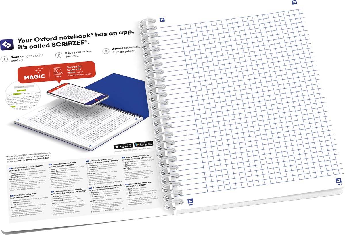 Oxford Iconics spiraalschrift, ft A5, 120 bladzijden, geruit 5 mm, geassorteerde kleuren