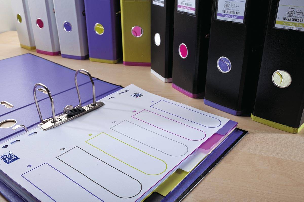OXFORD MyColour tabbladen, formaat A4, uit gekleurde PP, 11-gaatsperforatie, 6 tabs