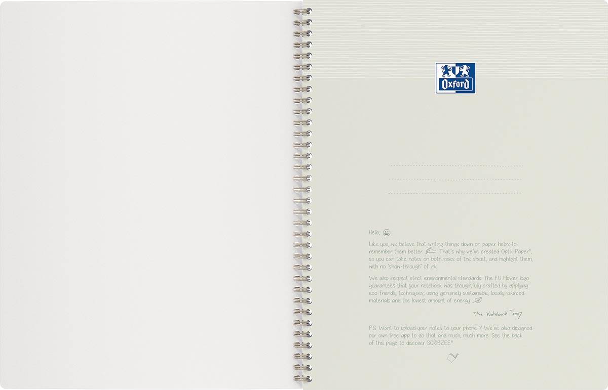Oxford Origin spiraalschrift, ft A4+, 140 bladzijden, geruit 5 mm, zand