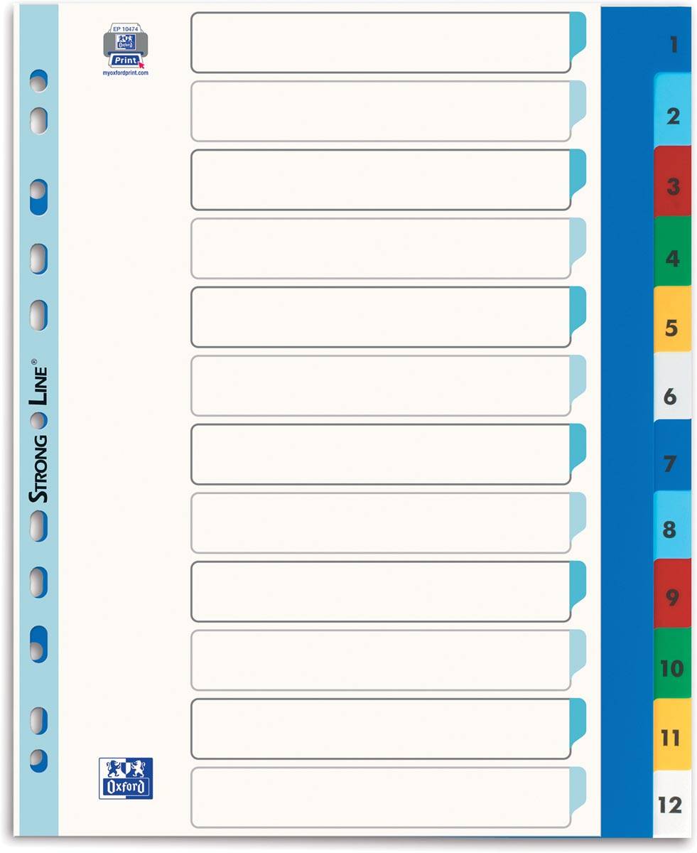 OXFORD tabbladen, formaat A4 maxi (voor showtassen), uit gekleurde PP, 11-gaatsperforatie, set 1-12