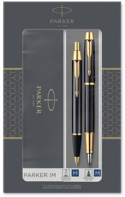 Parker IM Black giftbox duoset, balpen en vulpen, zwart GT