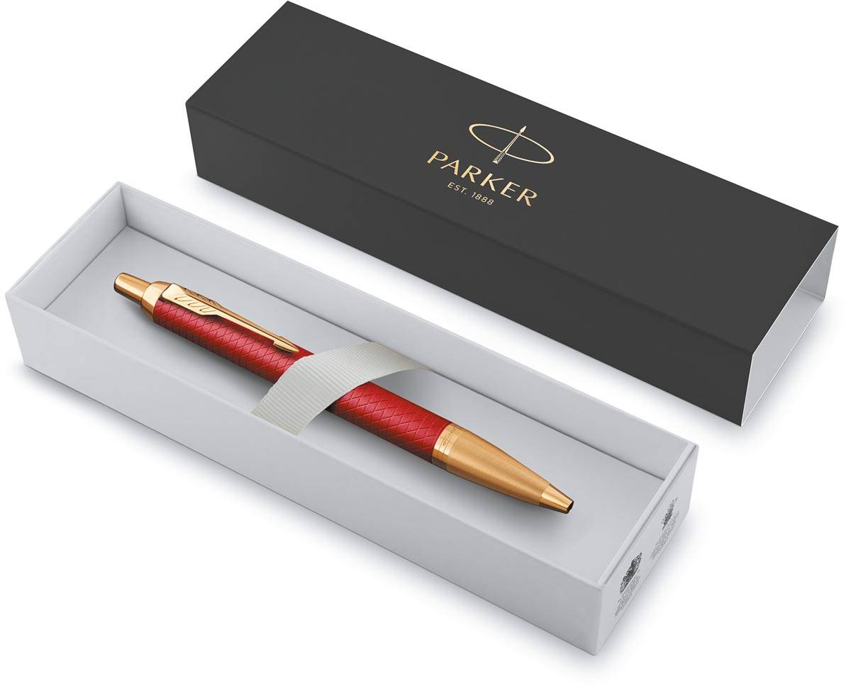 Parker IM Premium balpen, medium, in giftbox, Deep red (rood/goud)