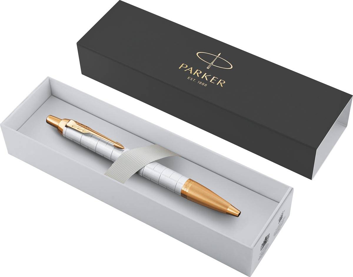 Parker IM Premium balpen, medium, in giftbox, Pearl (wit/goud)