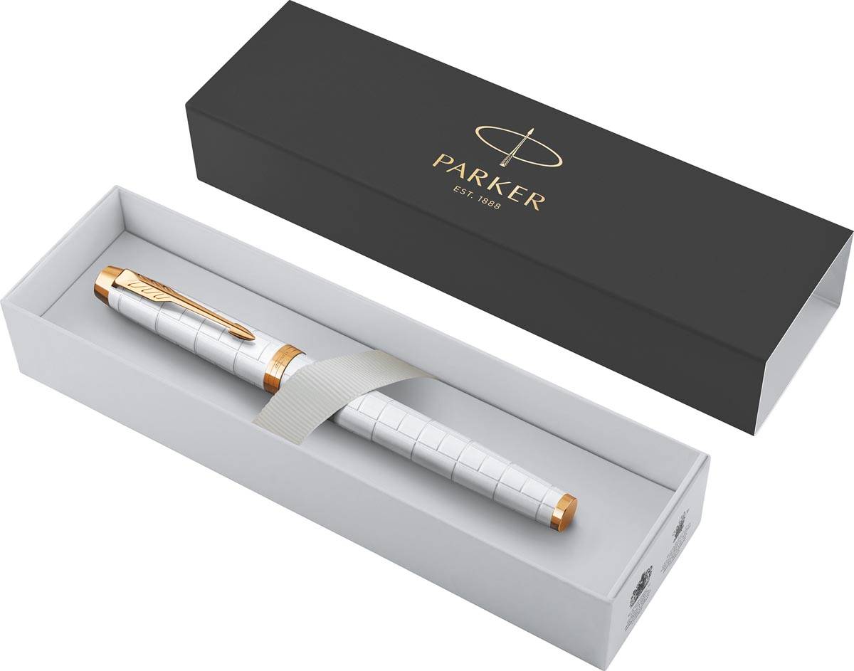 Parker IM Premium roller, fijn, in giftbox, Pearl (wit/goud)