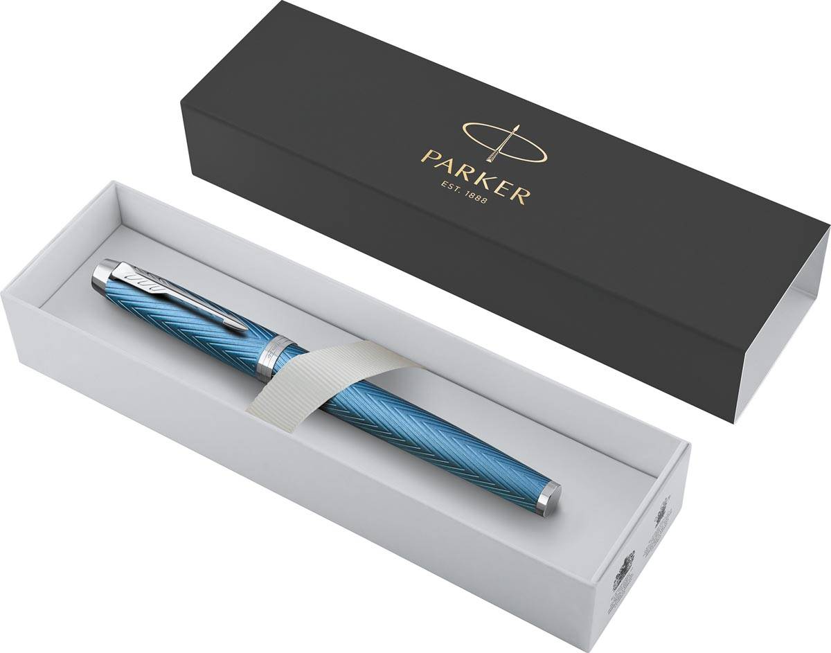 Parker IM Premium vulpen, fijn, in giftbox, blue (blauw/zilver)