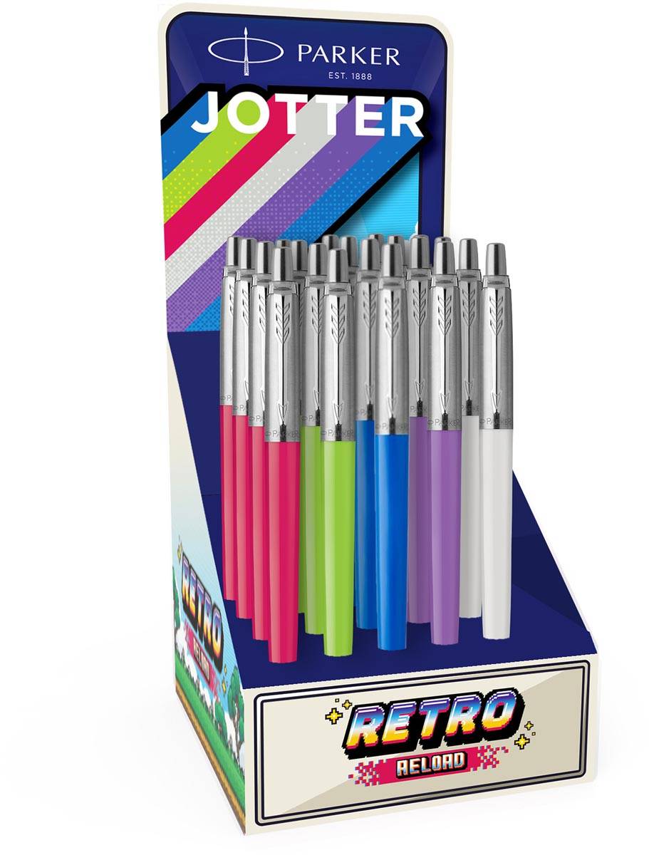 Parker Jotter Originals balpen 90's, medium, geassorteerde kleuren, display van 20 stuks