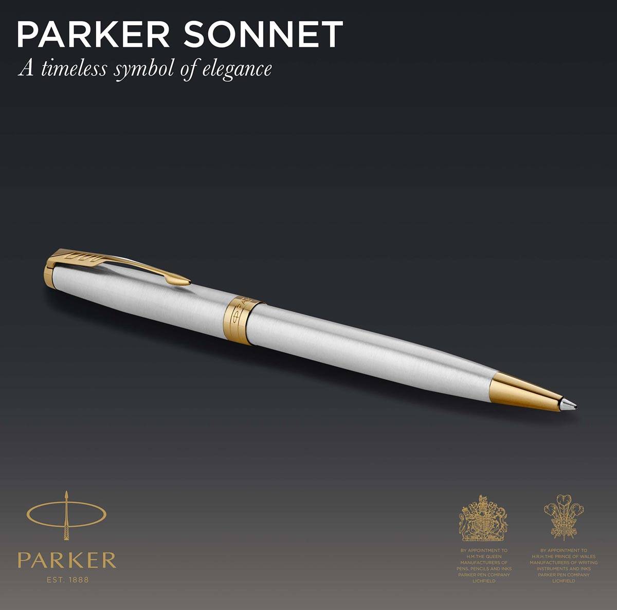 Parker Sonnet balpen, Stainless Steel GT, medium, in giftbox