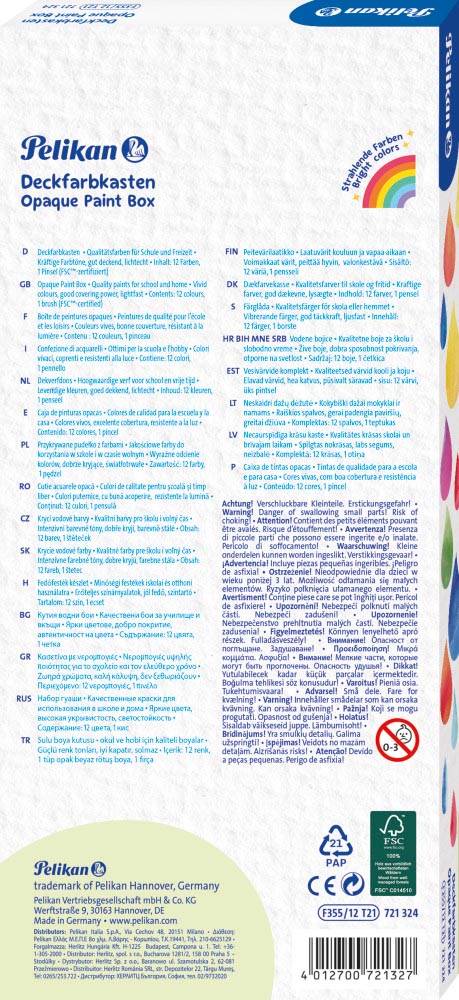 Pelikan verfdoos plakkaatverf Paintbox 12 napjes
