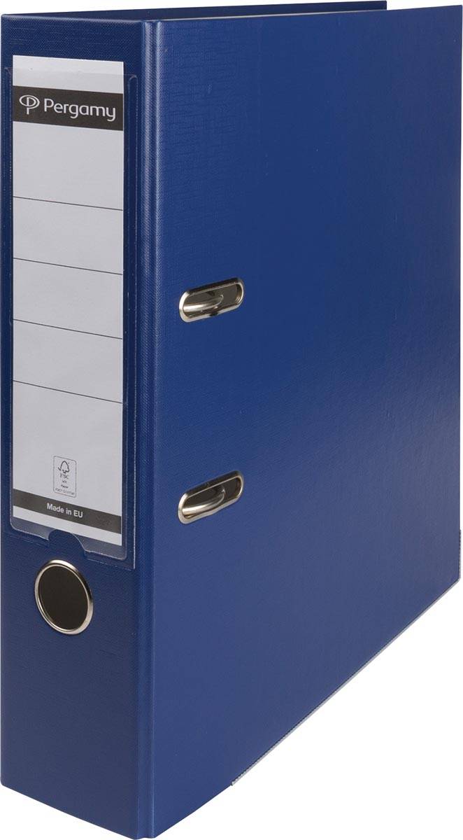 Pergamy ordner, voor ft A4, uit PP en papier, met beschermrand, rug van 8 cm, donkerblauw