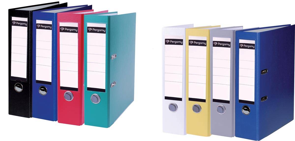 Pergamy ordner, voor ft A4, uit PP en papier, met beschermrand, rug van 8 cm, geassorteerde kleuren