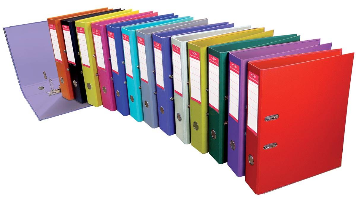 Pergamy ordner, voor ft A4, volledig uit PP, rug van 5 cm, geassorteerde kleuren