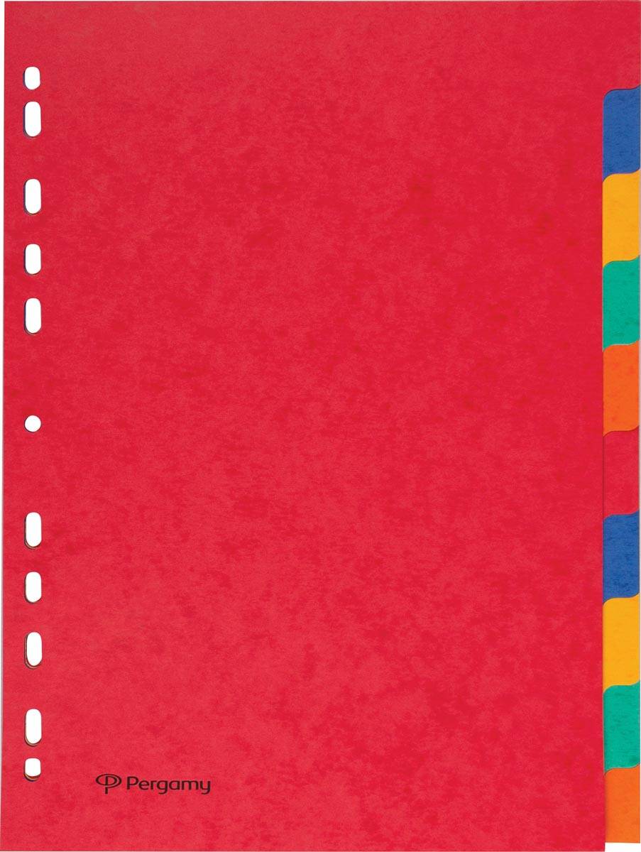 Pergamy tabbladen ft A4, 11-gaatsperforatie, stevig karton, geassorteerde kleuren, 10 tabs