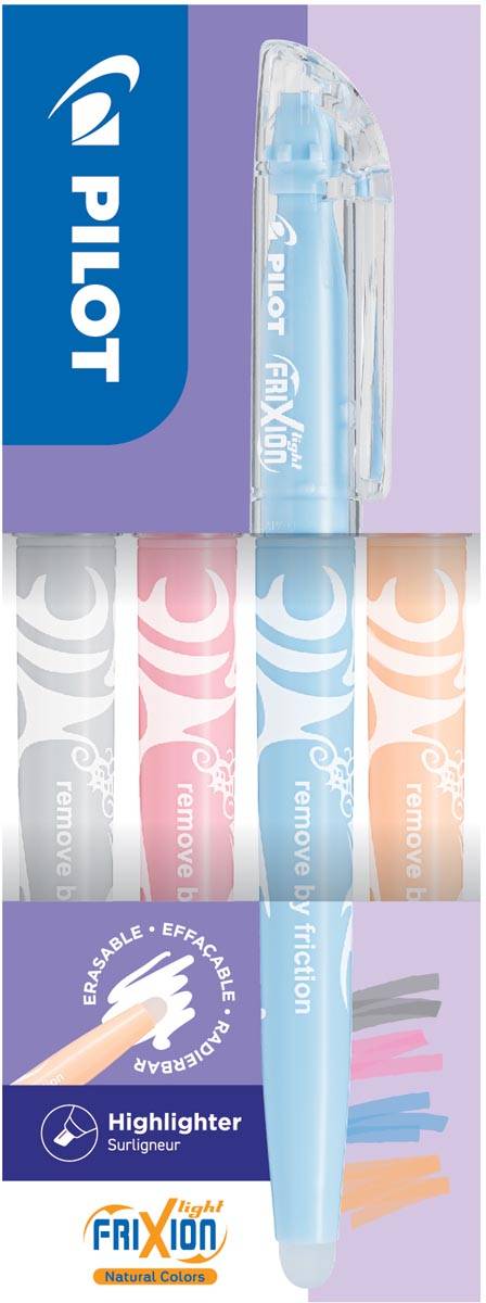 Pilot FriXion Light markeerstift Natural, doos van 4 stuks: grijs, koraal, hemelsblauw, lichtoranje