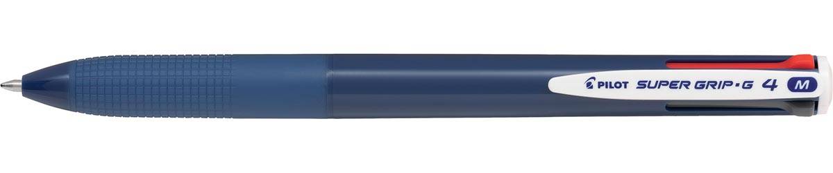 Pilot Super Grip G-4 4-kleurenbalpen, medium, klassieke inktkleuren, blauw lichaam