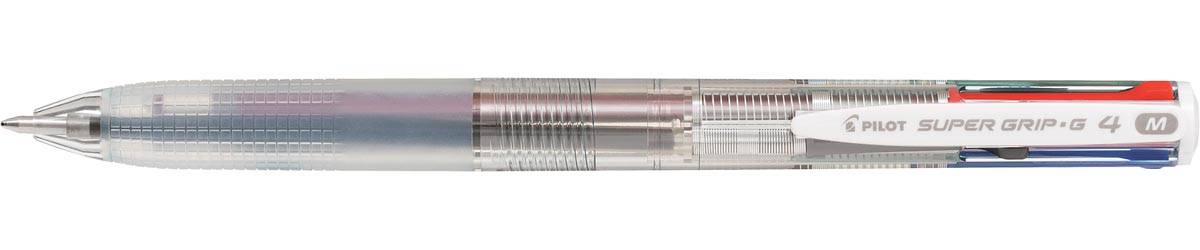 Pilot Super Grip G-4 4-kleurenbalpen, medium, klassieke inktkleuren, transparant lichaam