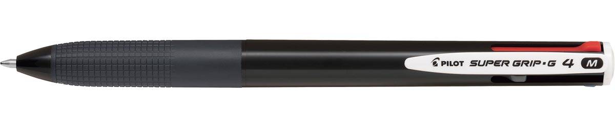Pilot Super Grip G-4 4-kleurenbalpen, medium, klassieke inktkleuren, zwart lichaam