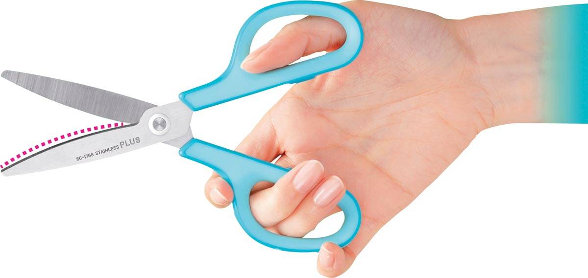 Plus FitCut Curve SMART schaar voor linkshandigen, 17,5 cm, blauw, op blister