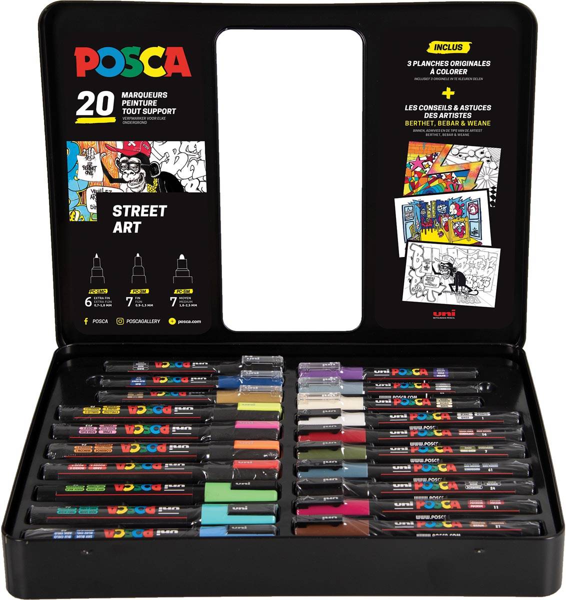 Posca paintmarkers, metalen doos van 20 stuks, in geassorteerde kleuren, ontwerp Street art