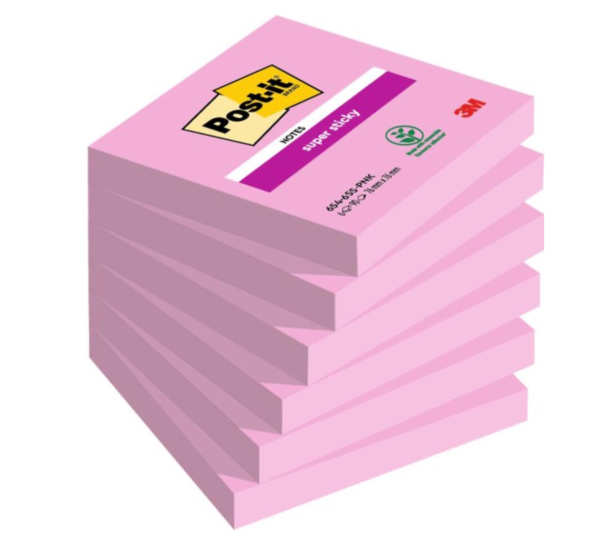 Post-it Super Sticky notes, 90 vel, ft 76 x 76 mm, pak van 6 blokken, roze (tropical pink)