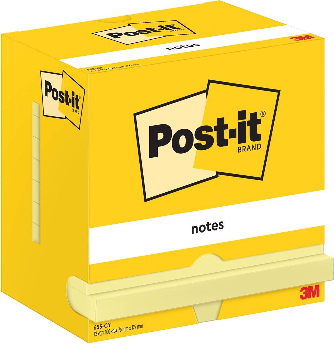 Post-It Notes, 100 vel, ft 76 x 127 mm, geel, pak van 12 blokken