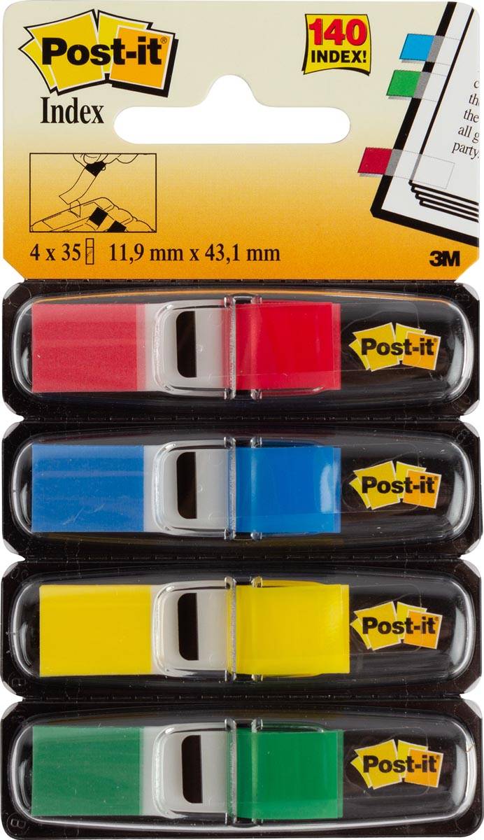 Post-it Notes Smal, 4 x 35 tabs, rood, blauw, geel en groen