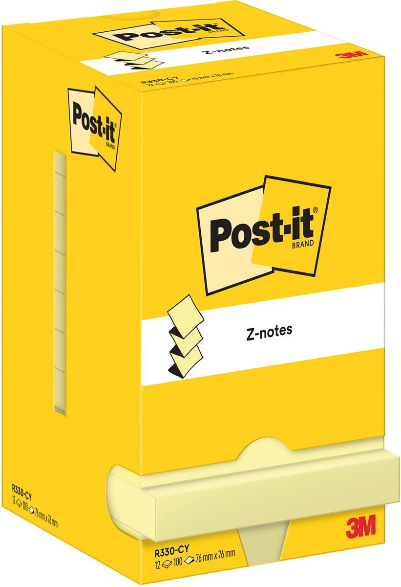 Post-It Z-Notes , 100 vel, ft 76 x 76 mm, geel, pak van 12 blokken