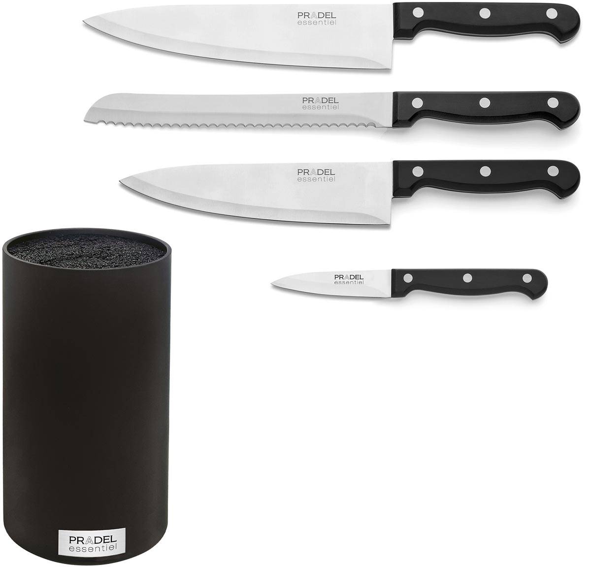 Pradel Essentiel messenblok Universel, soft touch, zwart, blok van 4 messen