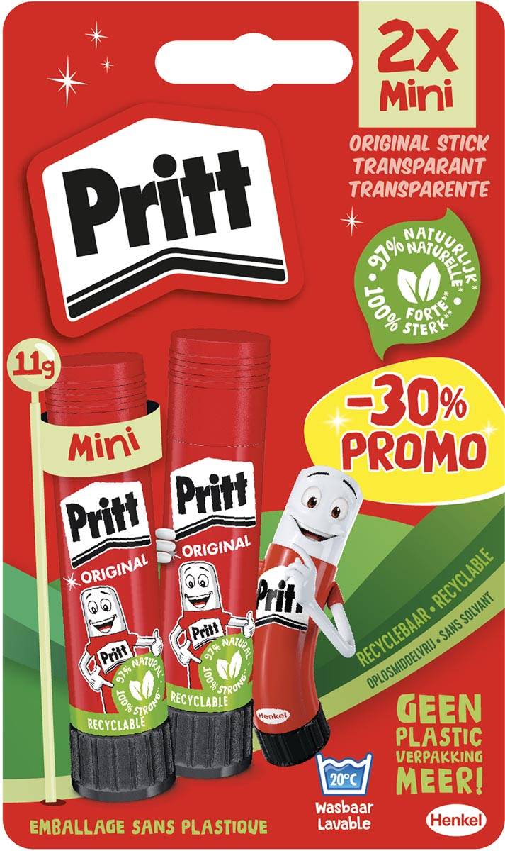 Pritt plakstift blister van 2 stuks van 11 g, 2de aan halve prijs