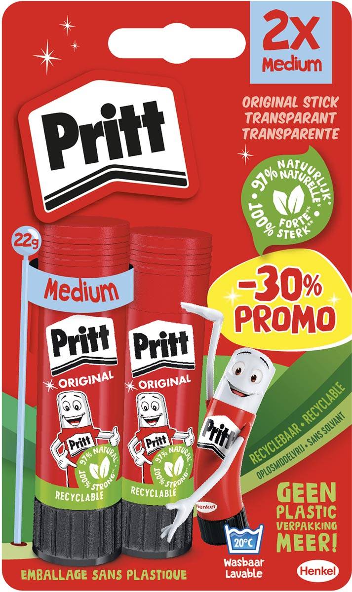 Pritt plakstift blister van 2 stuks van 22 g, 2de aan halve prijs