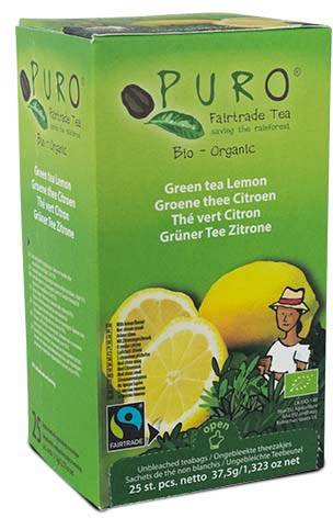 Puro Bio thee Citroen, groene thee, fairtrade, pak van 25 zakjes