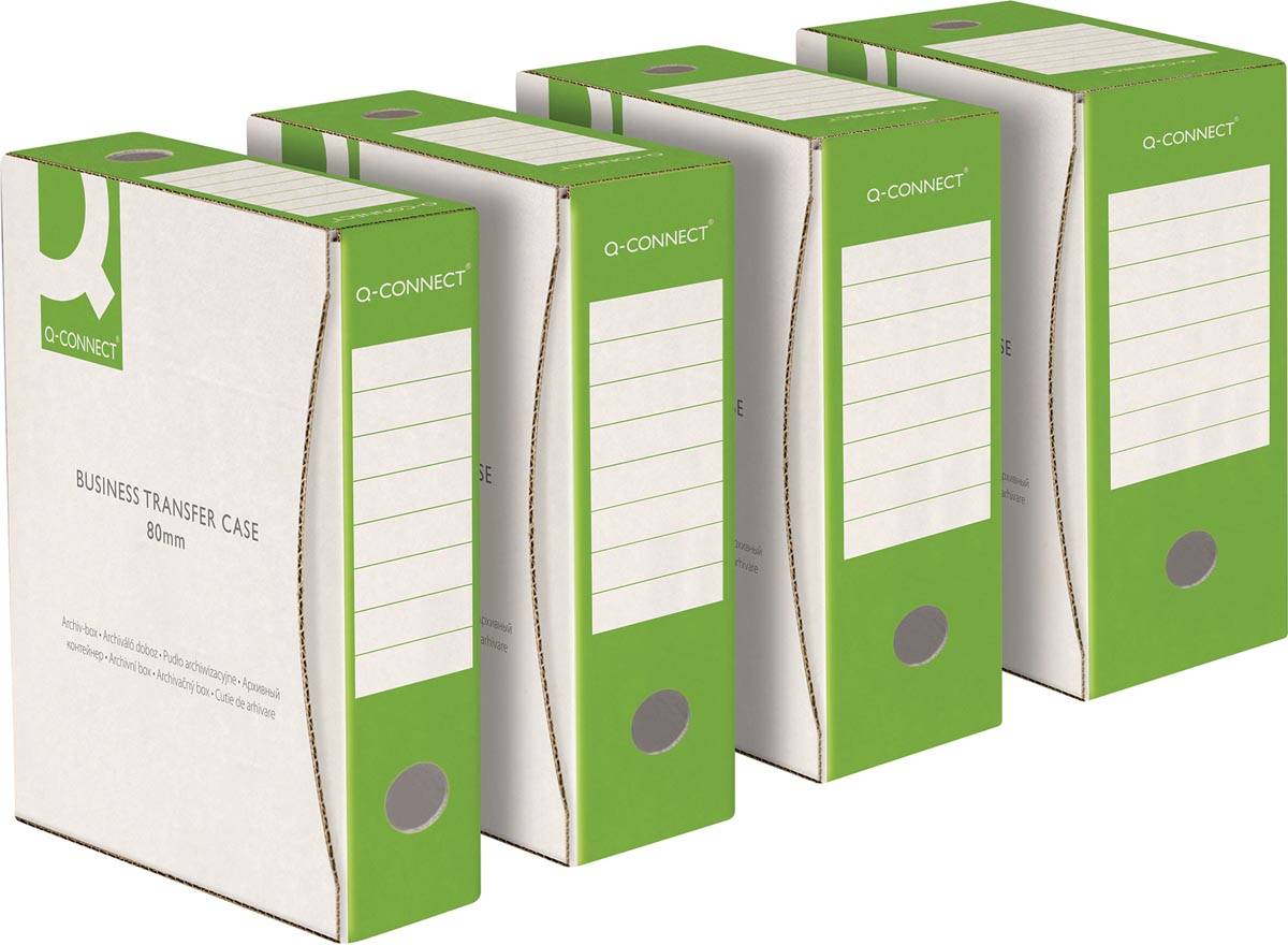 Q-CONNECT archiefdoos, A4, rug 8 cm, in karton van 400 g/m², wit-groen