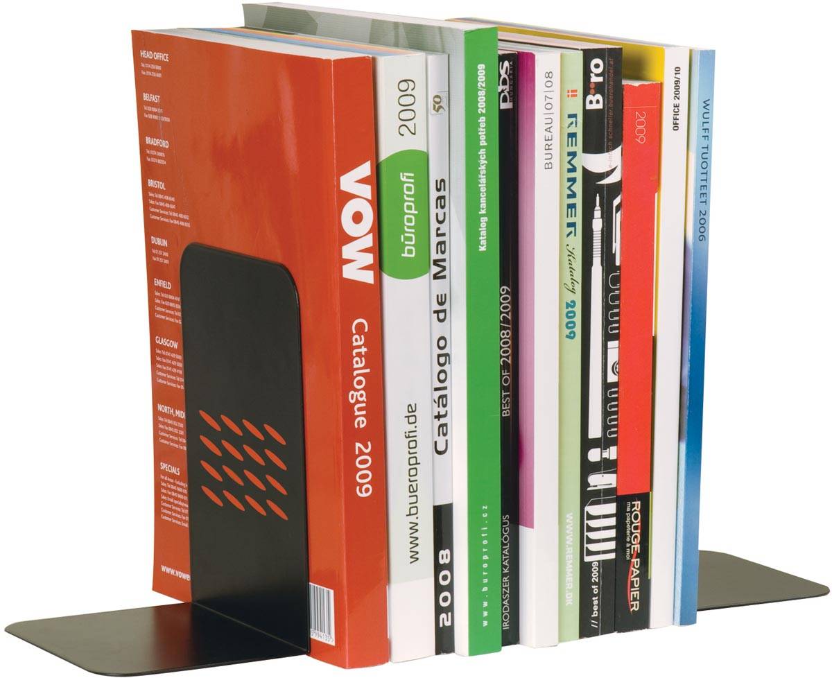Q-CONNECT boekensteun metaal, set van 2 stuks, zwart