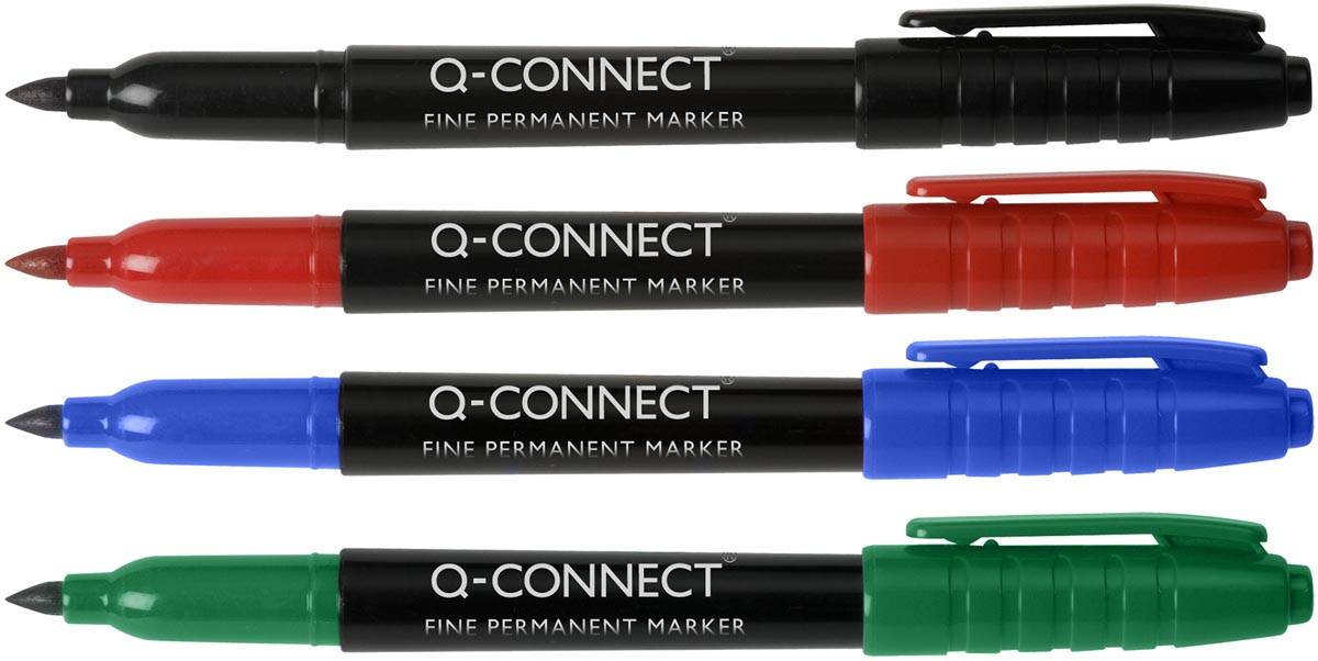 Q-CONNECT CD-DVD marker, fijn, etui van 4 stuks in geassorteerde kleuren