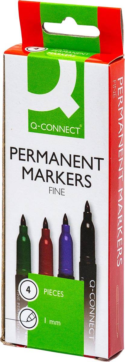 Q-CONNECT CD-DVD marker, fijn, etui van 4 stuks in geassorteerde kleuren