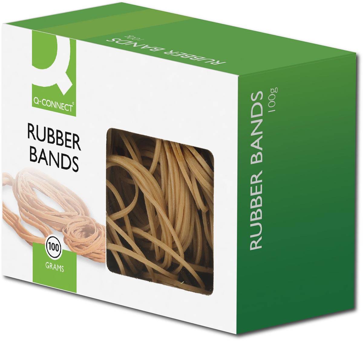 Q-CONNECT elastieken, breedte 1,5 mm, lengte 80 mm, nr 18, doosje van 100 g