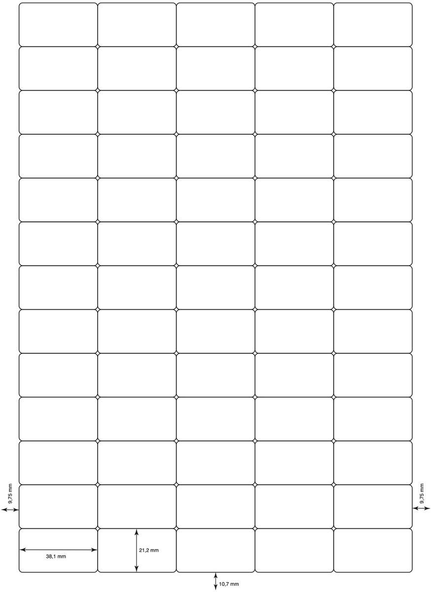 Q-CONNECT etiketten, wit, ronde hoeken, 38,1 x 21,2 mm, 100 vel, 65 etiketten per vel