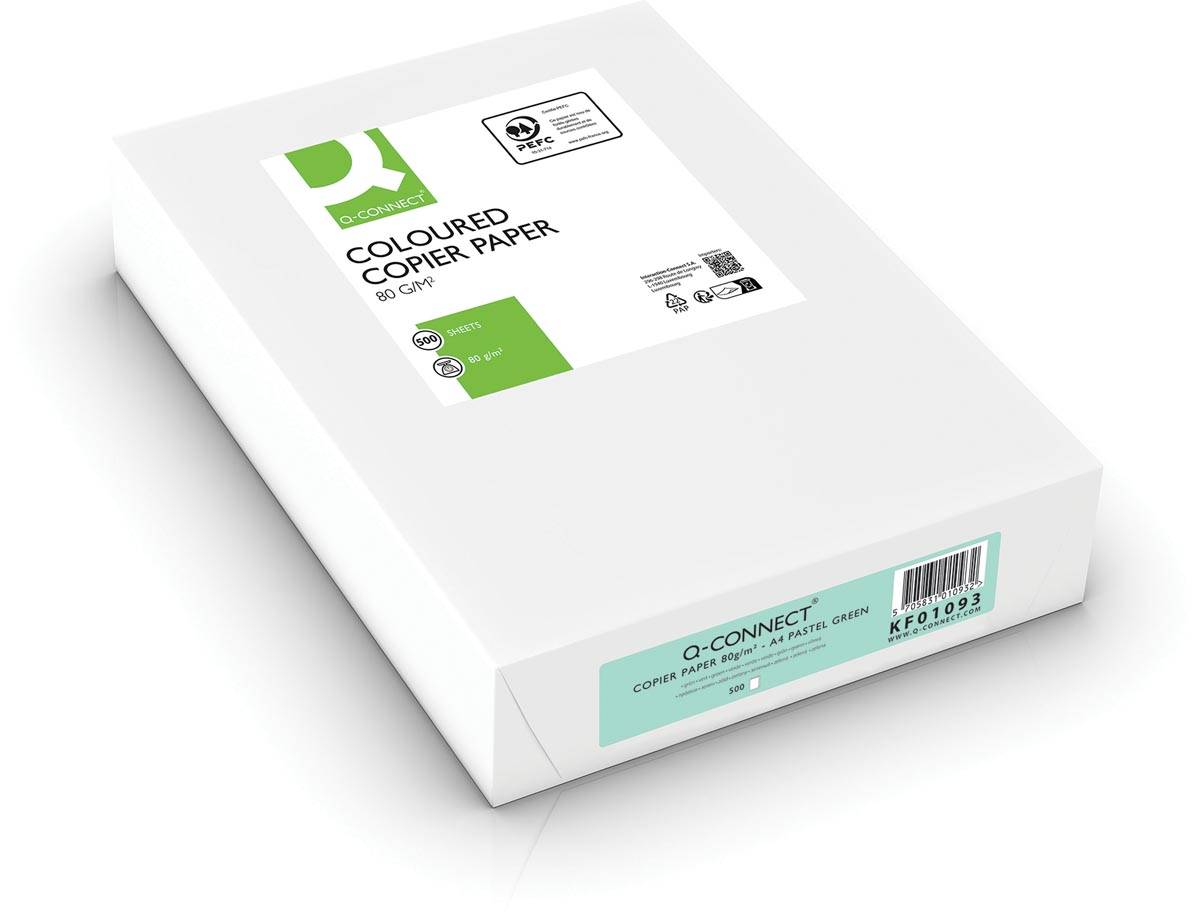 Q-CONNECT gekleurd kopieerpapier, A4, 80g, pak van 500 vel, lichtgroen