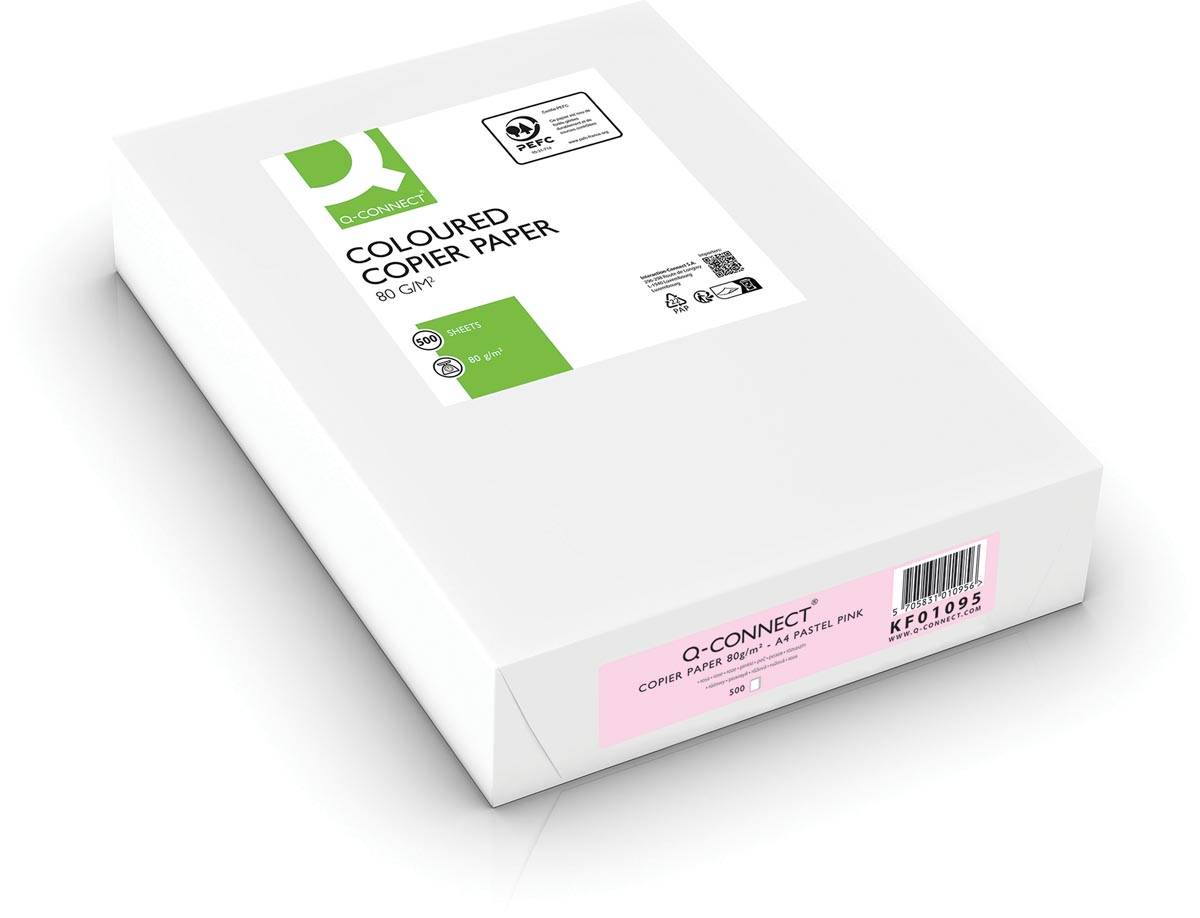 Q-CONNECT gekleurd kopieerpapier, A4, 80g, pak van 500 vel, roze