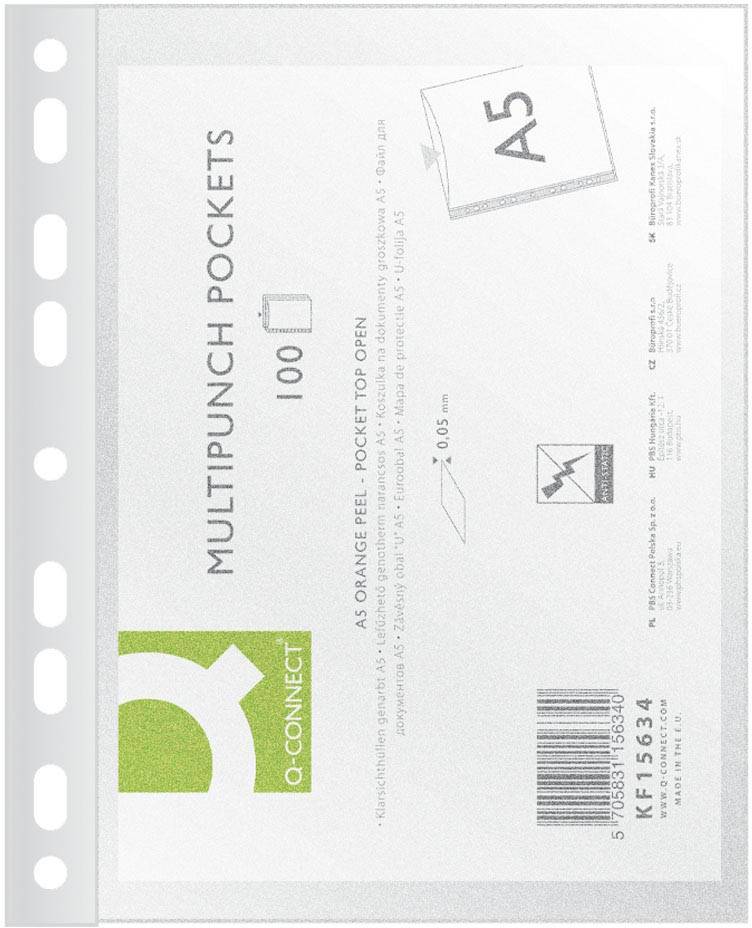 Q-CONNECT geperforeerde showtas, ft A5, 9-gaatsperforatie, PP, 50 micron, pak van 100 stuks