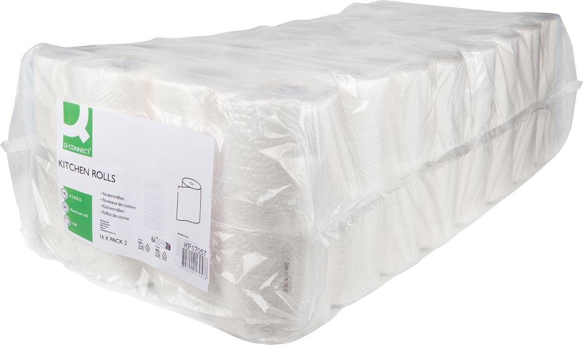Q-CONNECT keukenrol, 2-laags, 50 vel, pak van 16 x 2 rollen