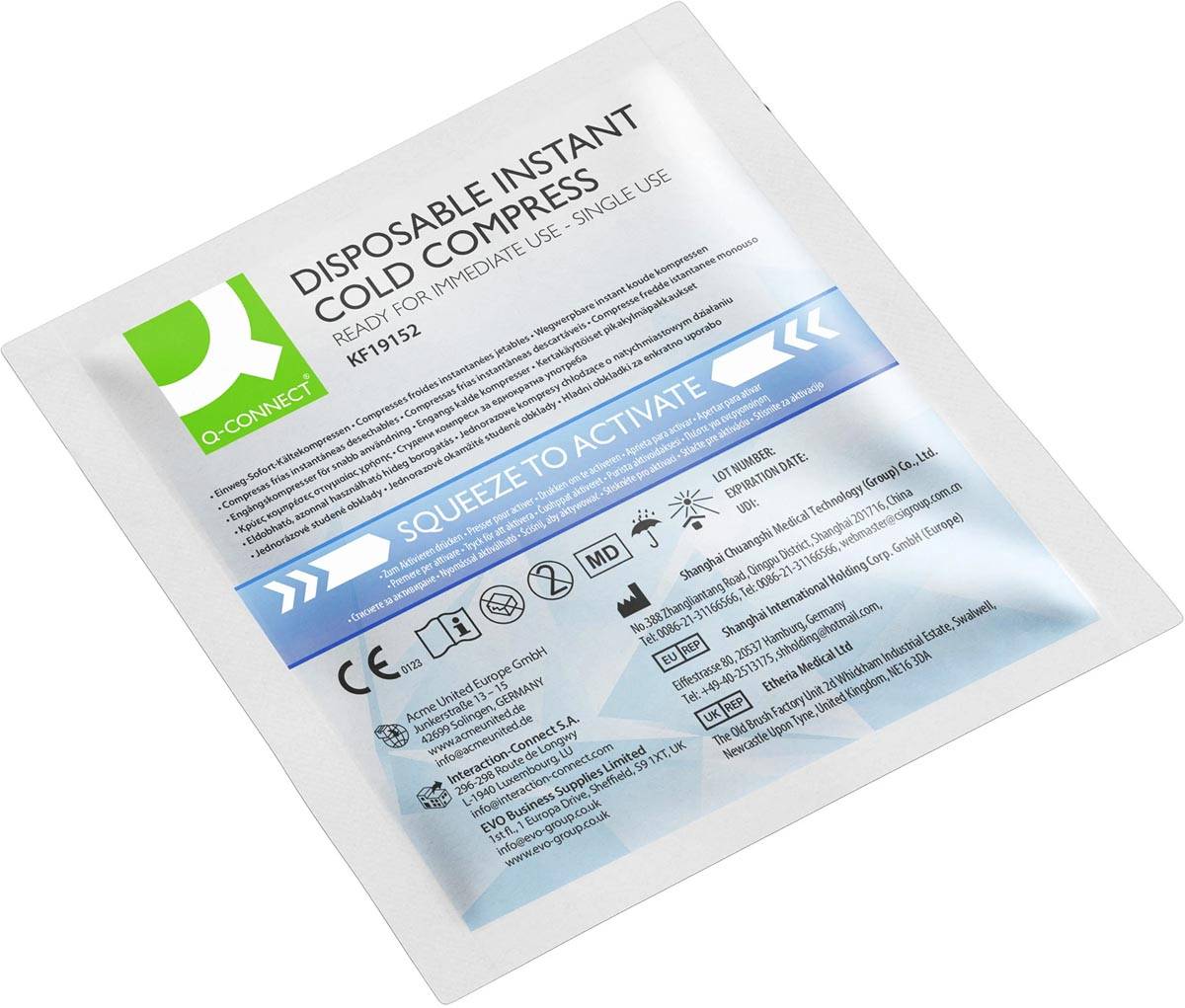 Q-CONNECT koud kompres, 13 x 14 cm, eenmalig gebruik, doos van 10 stuks