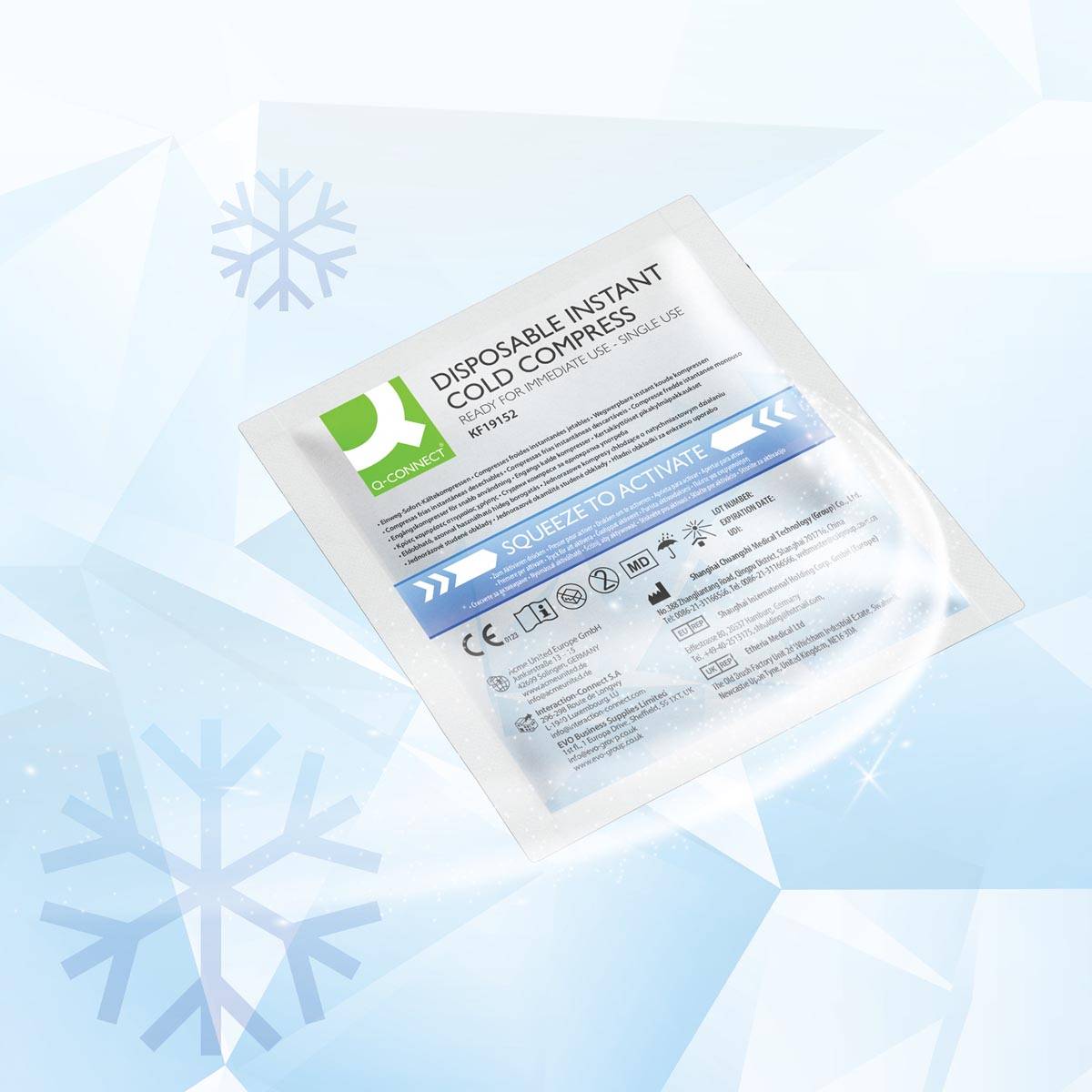 Q-CONNECT koud kompres, 13 x 14 cm, eenmalig gebruik, doos van 10 stuks