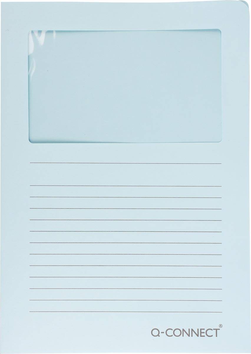 Q-CONNECT L-map met venster, 120 g/m², A4, pak van 100 stuks, lichtblauw