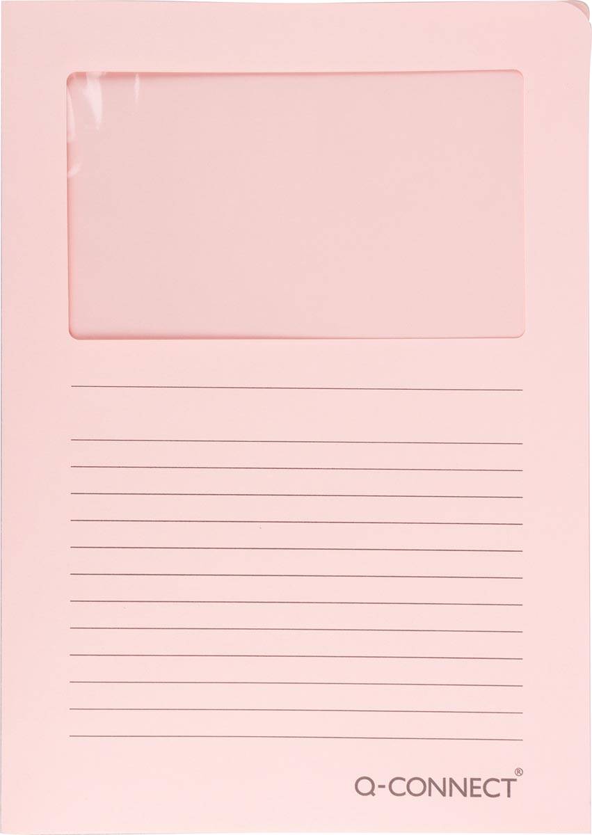 Q-CONNECT L-map met venster, 120 g/m², A4, pak van 100 stuks, lichtroze
