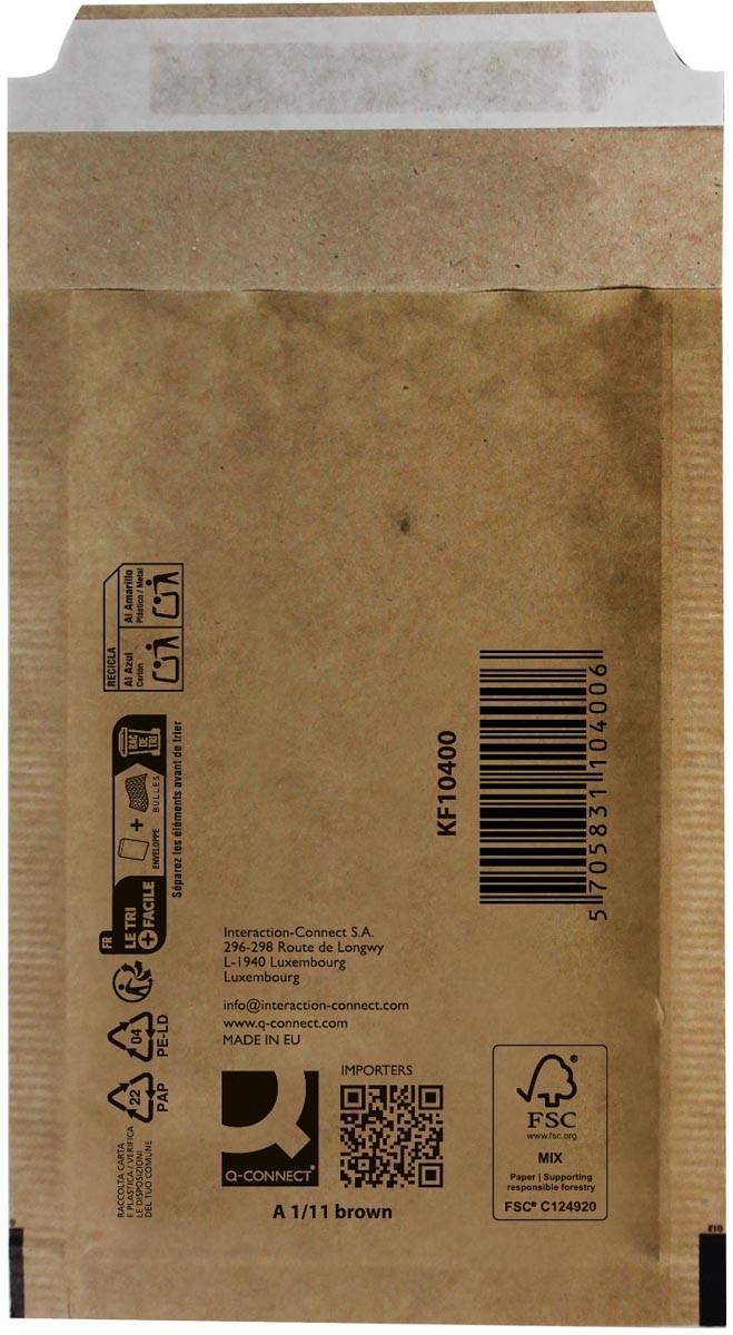 Q-CONNECT luchtkussenenveloppen, bruin, 1-A, 120 x 175 mm, doos van 200 stuks