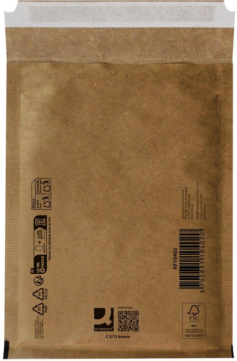 Q-CONNECT luchtkussenenveloppen, bruin, 3-C, 170 x 225 mm, doos van 100 stuks