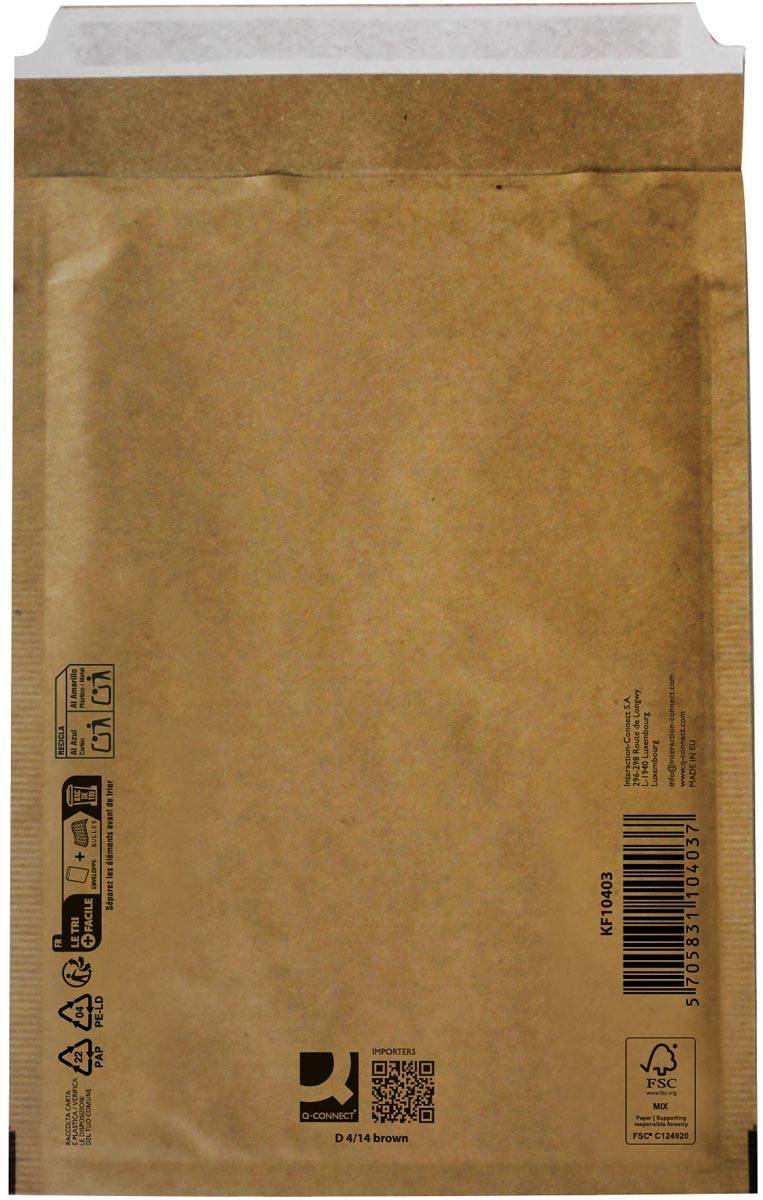 Q-CONNECT luchtkussenenveloppen, bruin, 4-D, 200 x 275 mm, doos van 100 stuks