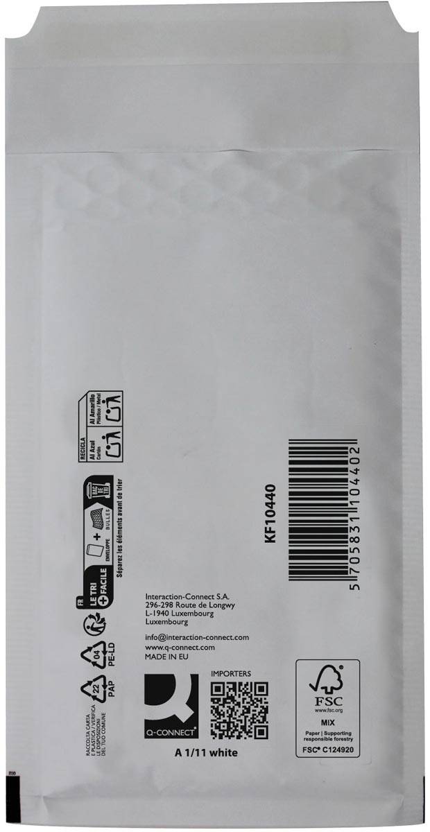 Q-CONNECT luchtkussenenveloppen, wit, 1-A, 120 x 175 mm, doos van 200 stuks